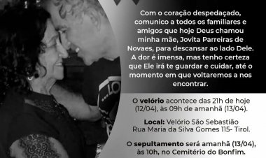 Prefeito de Ibirité Minas Gerais comunica o falecimento de sua mãe