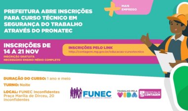 Prefeitura abre inscrições para curso Técnico em Segurança do Trabalho